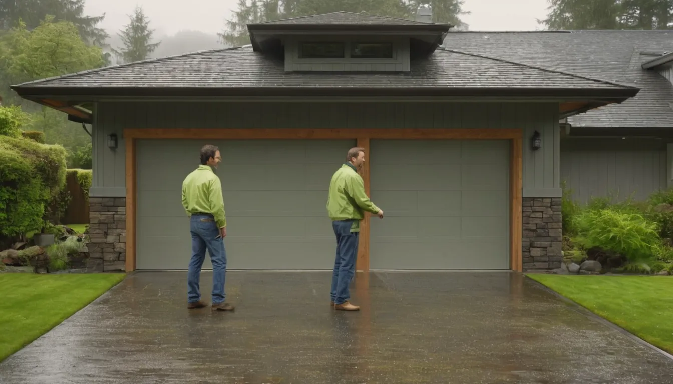 A friendly provider checking a garage door on a Bremerton home with the homeowner